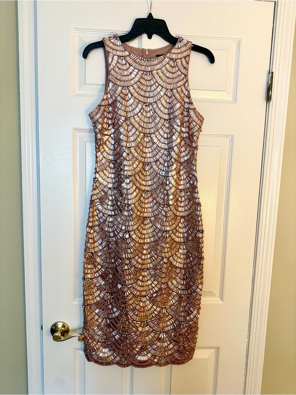 Aidan Mattox Rose Gold Sequin Midi Sheath Dress